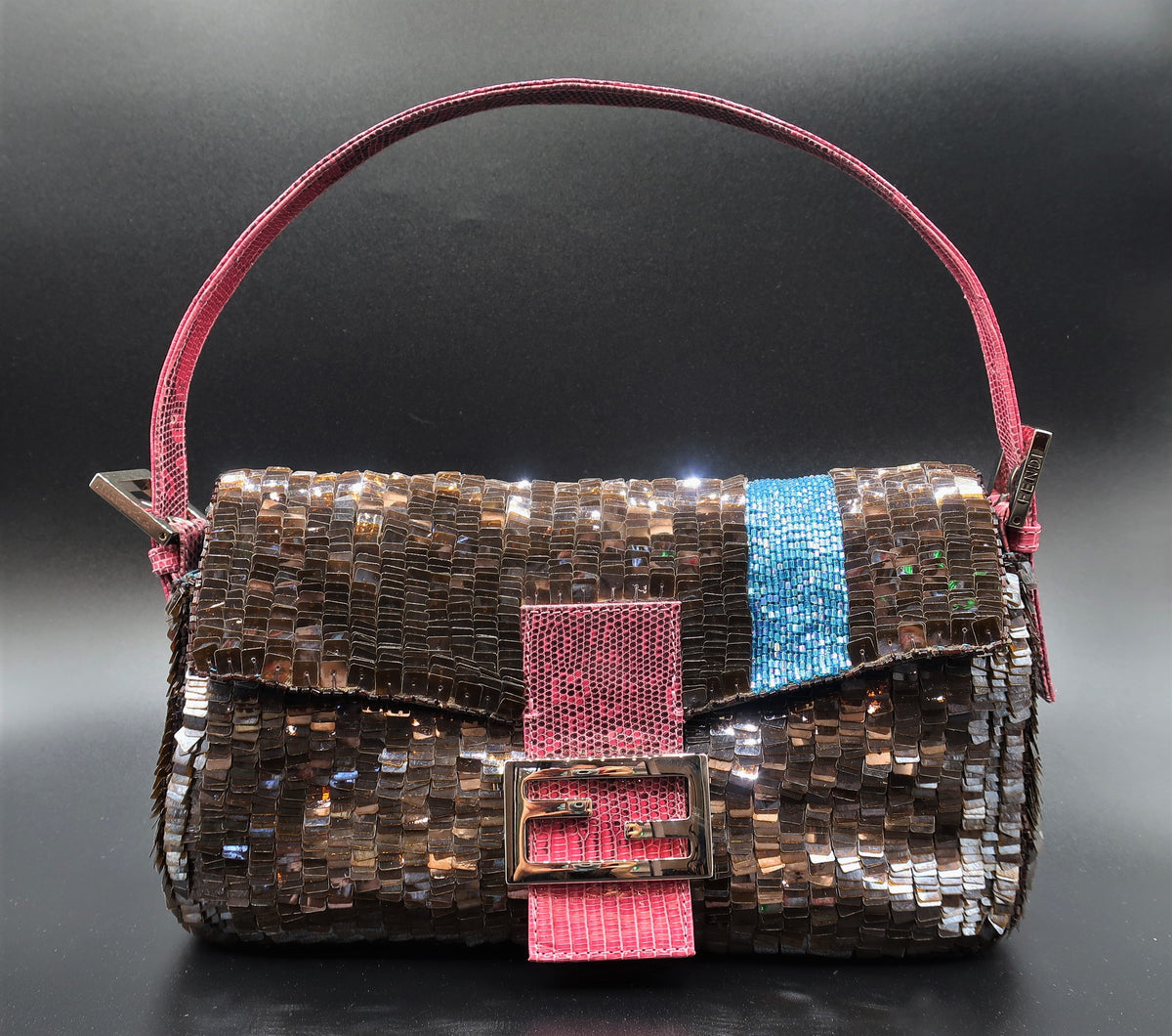 Fendi Vintage Brown / pink / Blue Beaded, Paillette Sequined, and