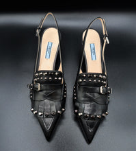Charger l'image dans la galerie, Prada Black Studded Kiltie Slingback Shoes