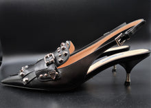 Load image into Gallery viewer, Prada Black Studded Kiltie Slingback Shoes
