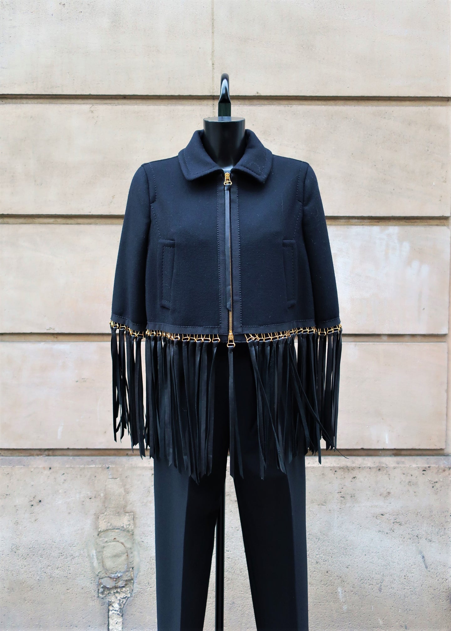 Moschino Wool & Leather Fringe Jacket