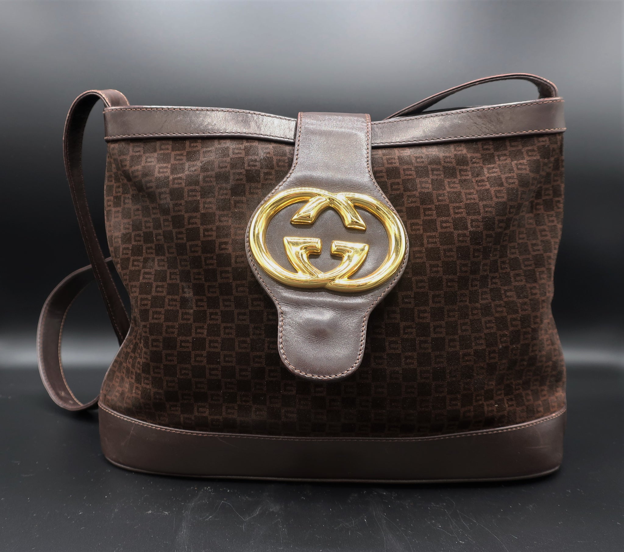2. Gucci GG Suede Monogram Bag – hk-vintage