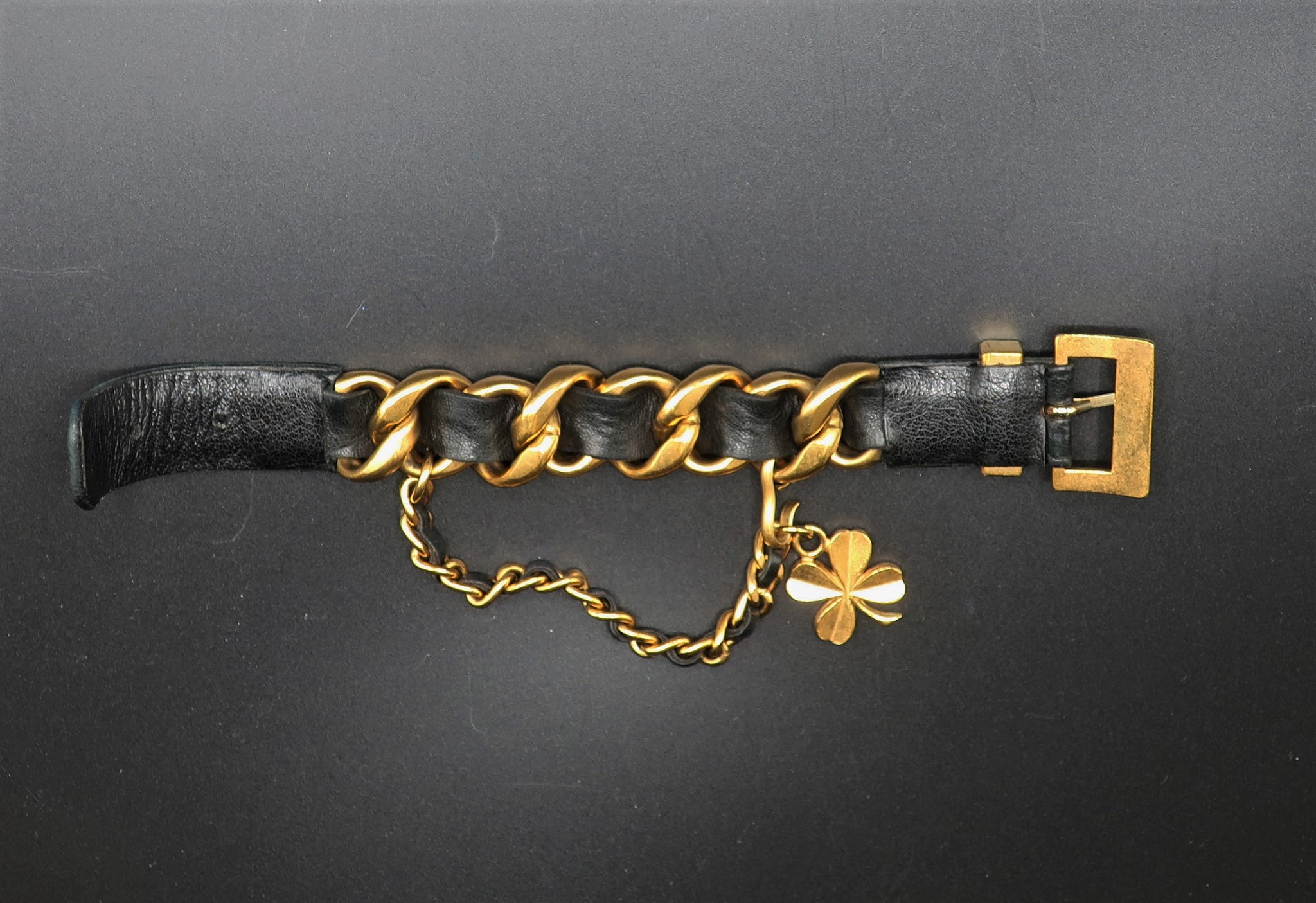 Chanel Chain Around CC Leather Cuff Bracelet in Black