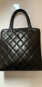 Vintage Chanel quilted tote bag black with gold metal hardware , very good condition