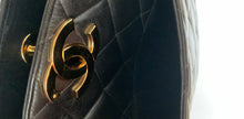 Load image into Gallery viewer, Vintage Chanel quilted tote bag black with gold metal hardware , very good condition
